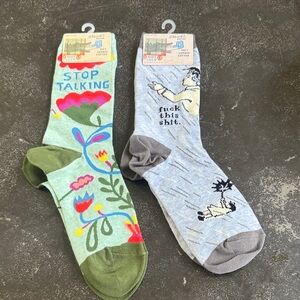 Blue Q Green Floral 'Stop Talking' & Light Gray Graphic Crew Socks - 2 pairs